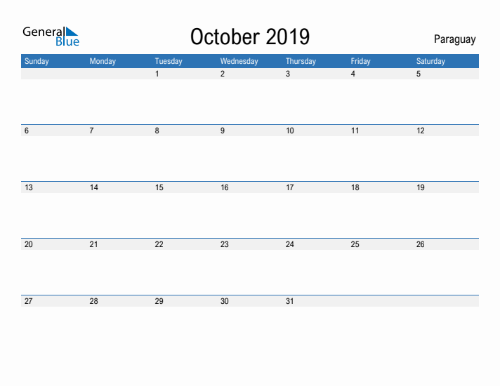 Fillable October 2019 Calendar