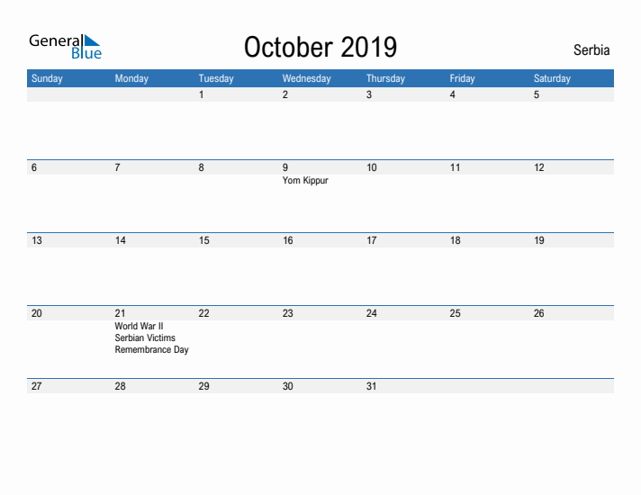 Fillable October 2019 Calendar