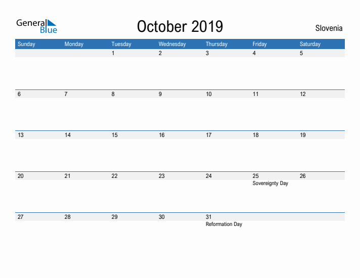 Fillable October 2019 Calendar