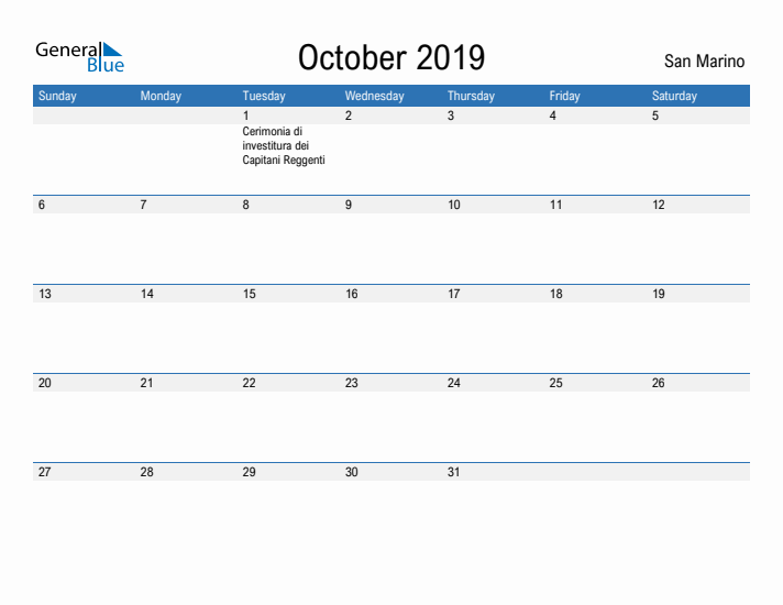 Fillable October 2019 Calendar