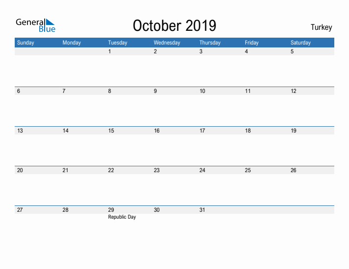 Fillable October 2019 Calendar