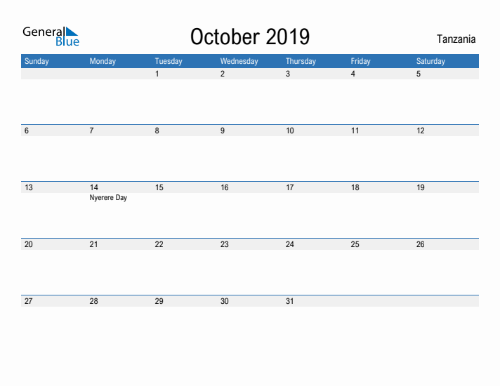 Fillable October 2019 Calendar