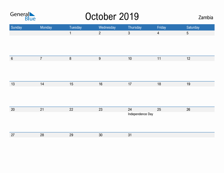 Fillable October 2019 Calendar