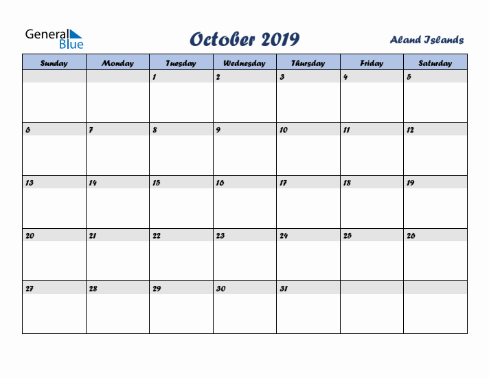 October 2019 Calendar with Holidays in Aland Islands