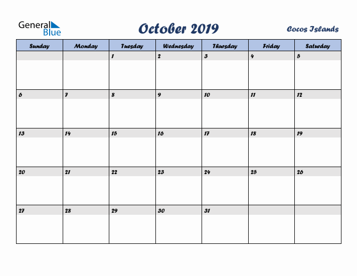 October 2019 Calendar with Holidays in Cocos Islands