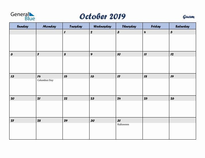 October 2019 Calendar with Holidays in Guam