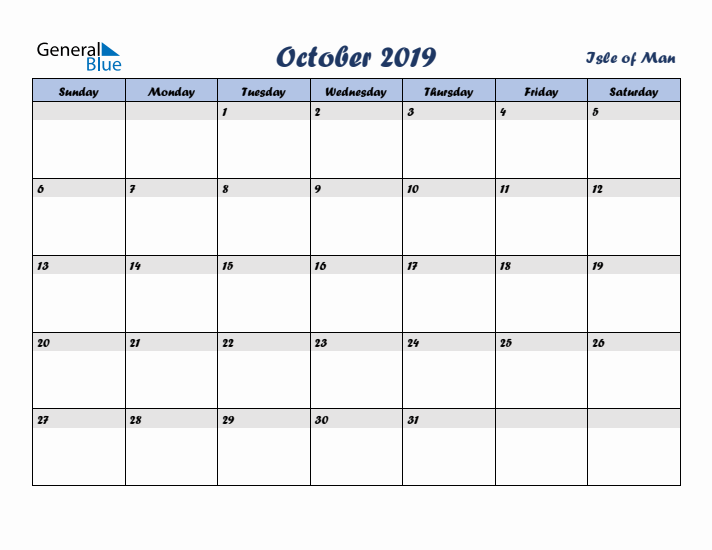 October 2019 Calendar with Holidays in Isle of Man