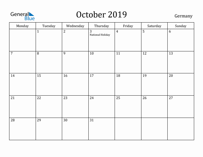 October 2019 Calendar Germany