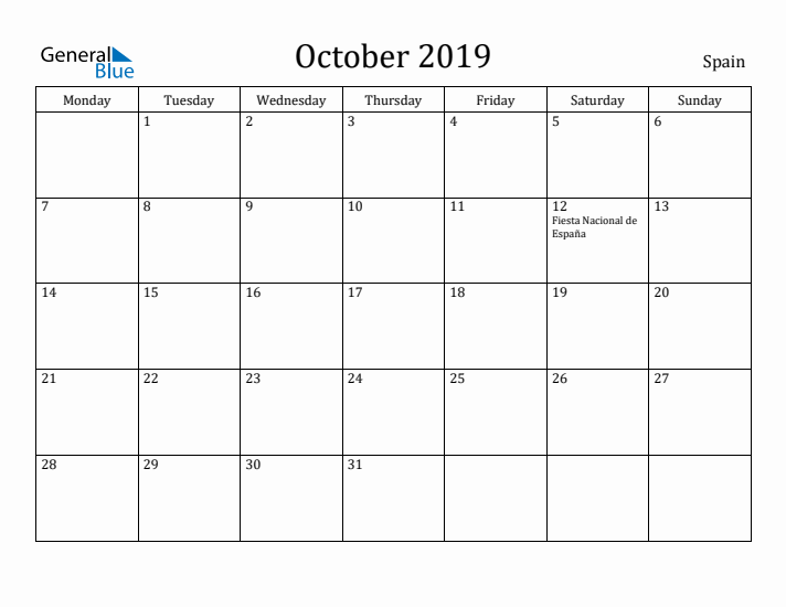 October 2019 Calendar Spain