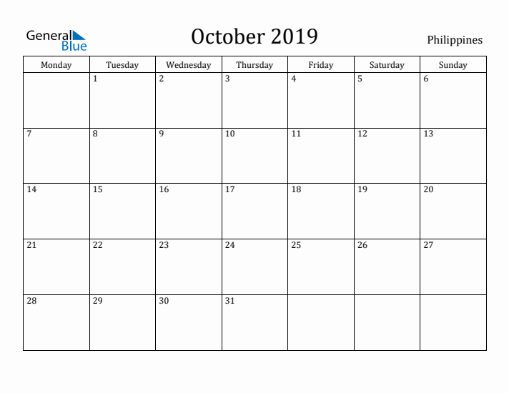 October 2019 Calendar Philippines