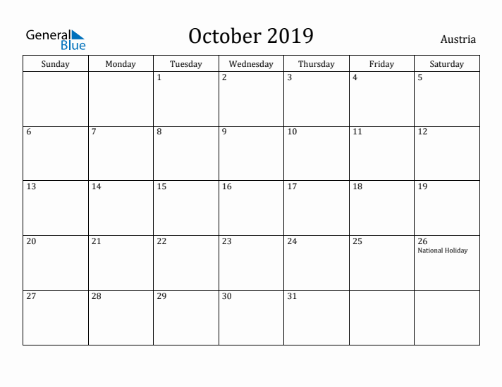 October 2019 Calendar Austria