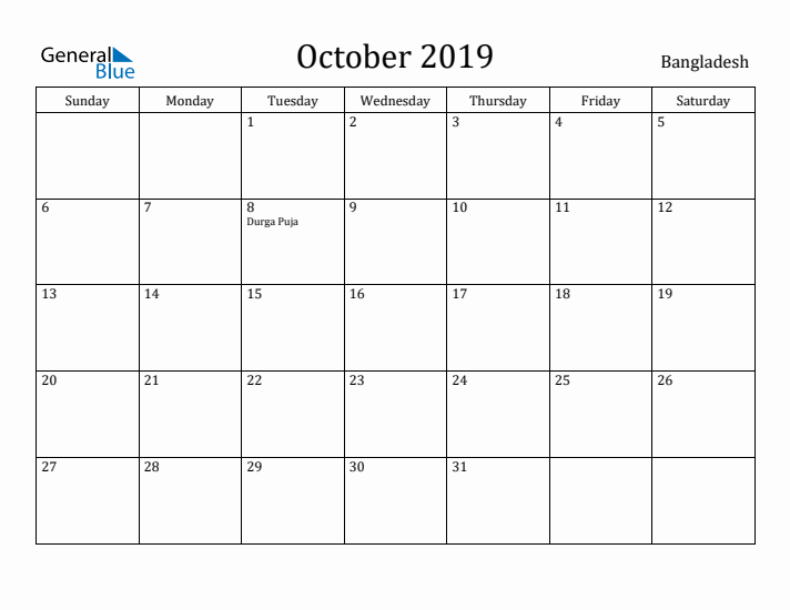 October 2019 Calendar Bangladesh