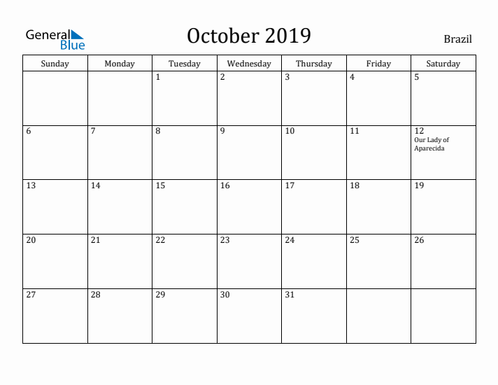 October 2019 Calendar Brazil