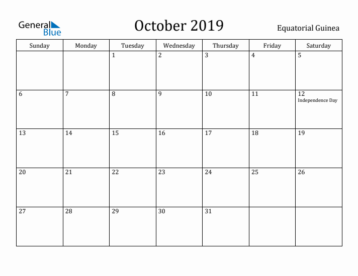 October 2019 Calendar Equatorial Guinea