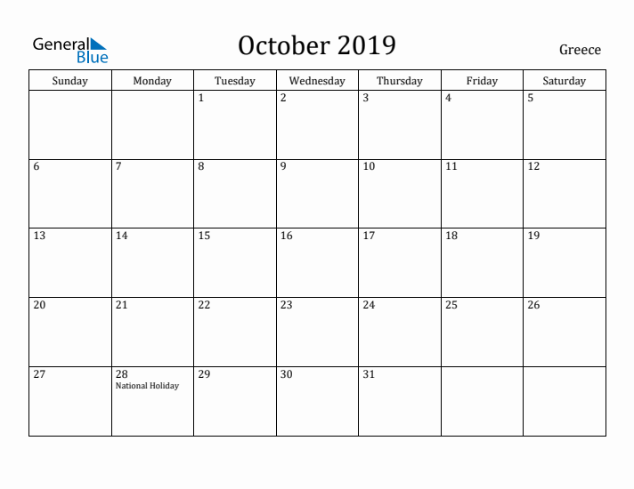 October 2019 Calendar Greece