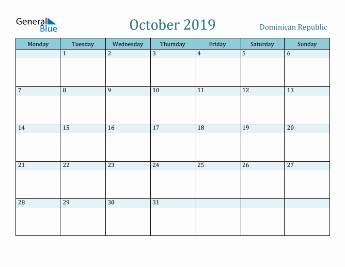 October 2019 Calendar with Holidays