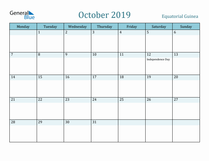 October 2019 Calendar with Holidays