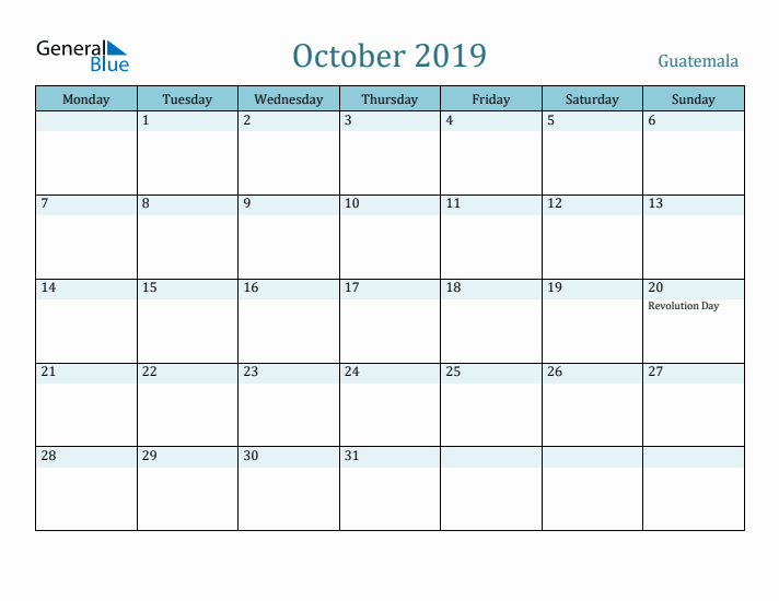 October 2019 Calendar with Holidays