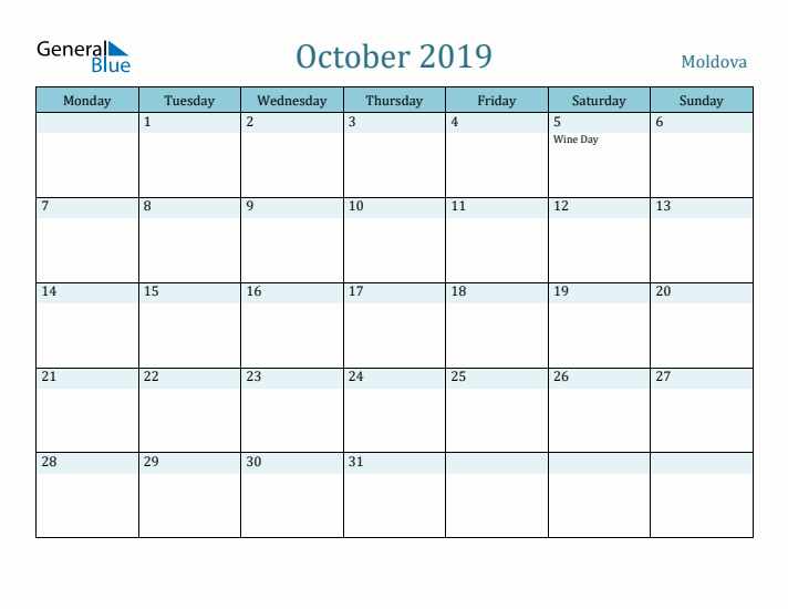 October 2019 Calendar with Holidays