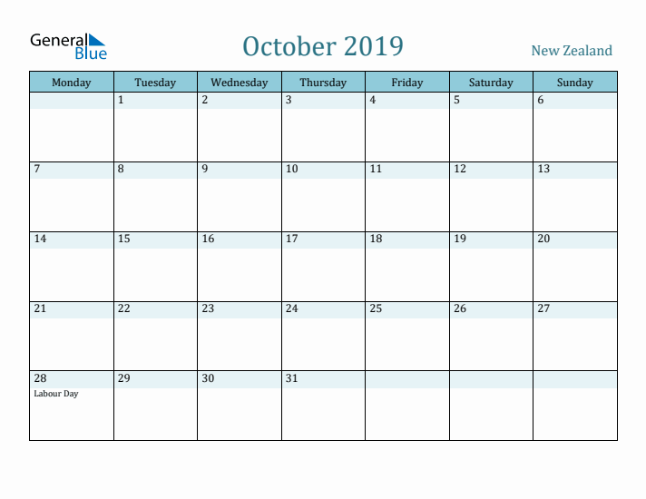 October 2019 Calendar with Holidays