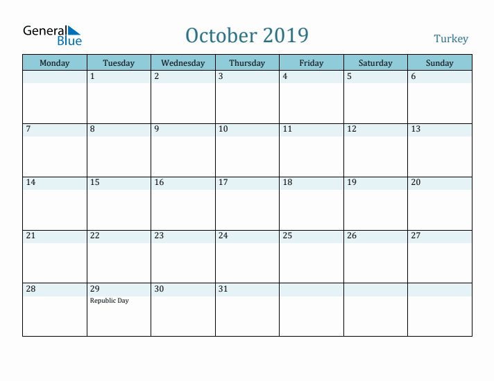 October 2019 Calendar with Holidays