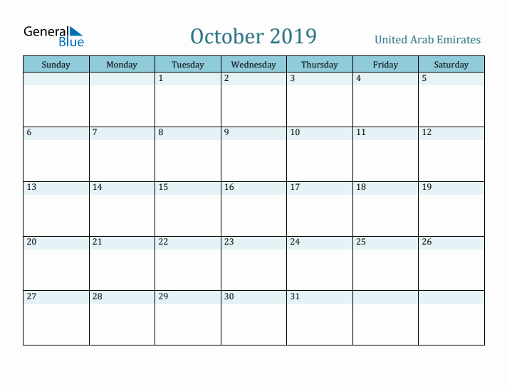 October 2019 Calendar with Holidays