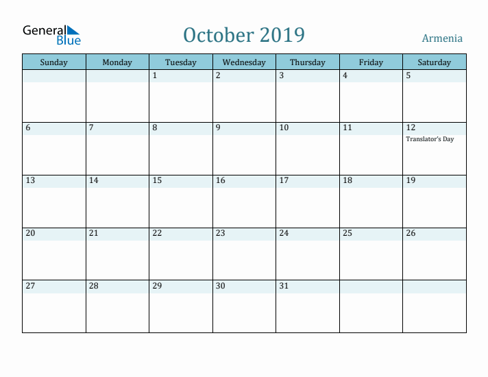 October 2019 Calendar with Holidays