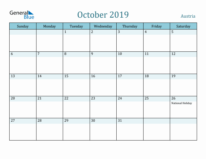 October 2019 Calendar with Holidays