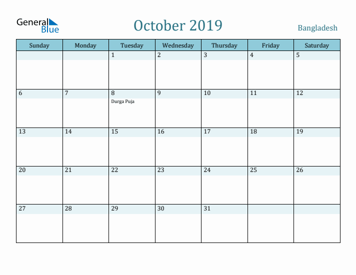 October 2019 Calendar with Holidays