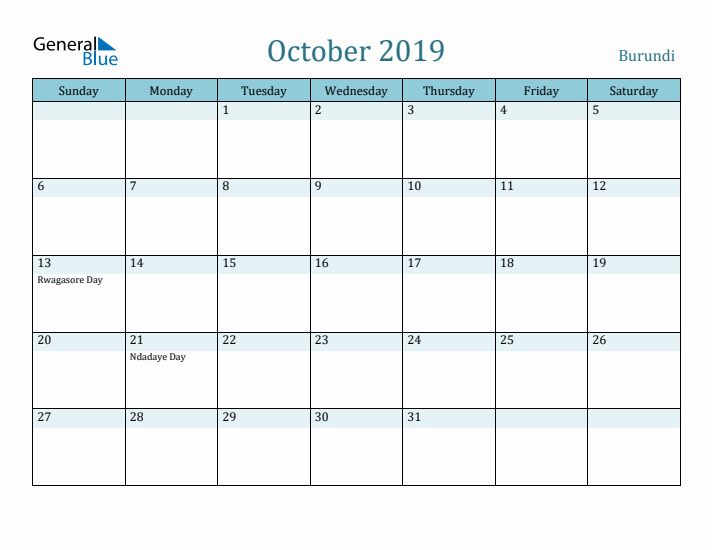 October 2019 Calendar with Holidays