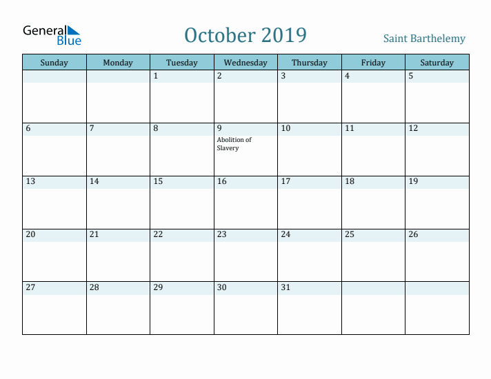 October 2019 Calendar with Holidays