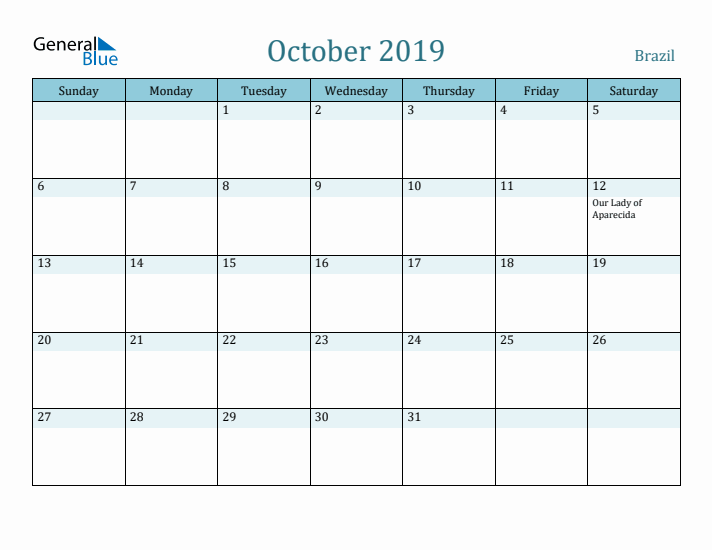 October 2019 Calendar with Holidays