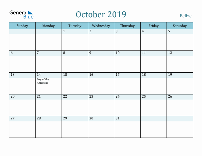 October 2019 Calendar with Holidays