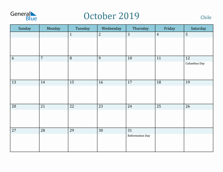 October 2019 Calendar with Holidays