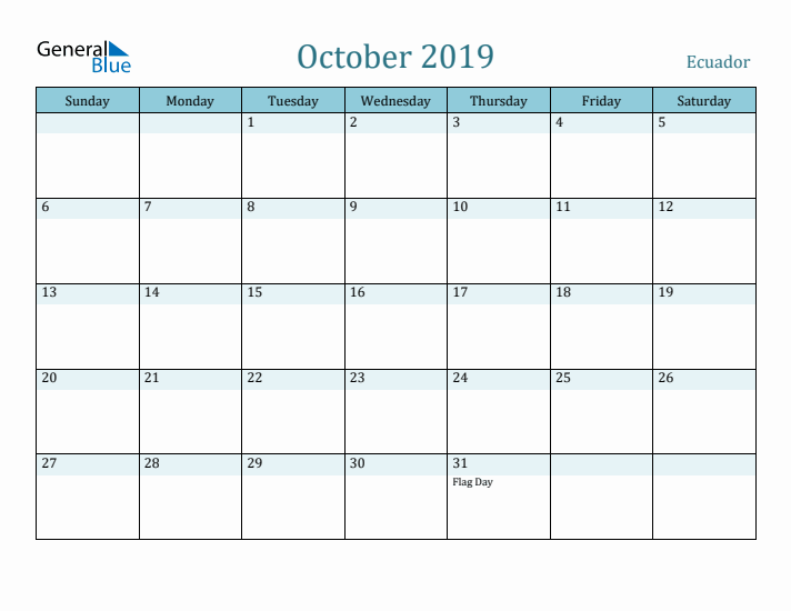 October 2019 Calendar with Holidays