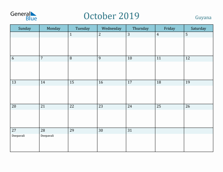 October 2019 Calendar with Holidays