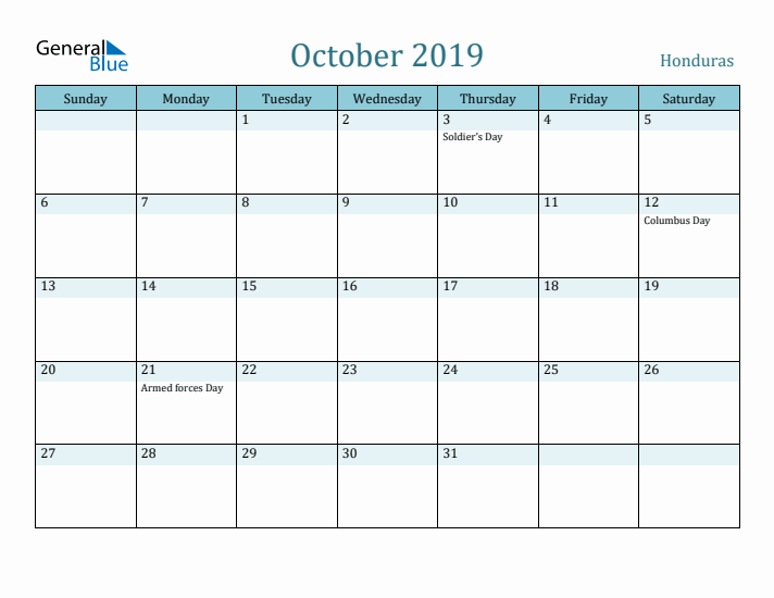 October 2019 Calendar with Holidays