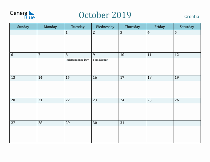 October 2019 Calendar with Holidays