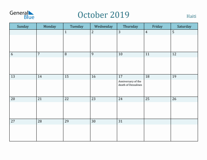 October 2019 Calendar with Holidays