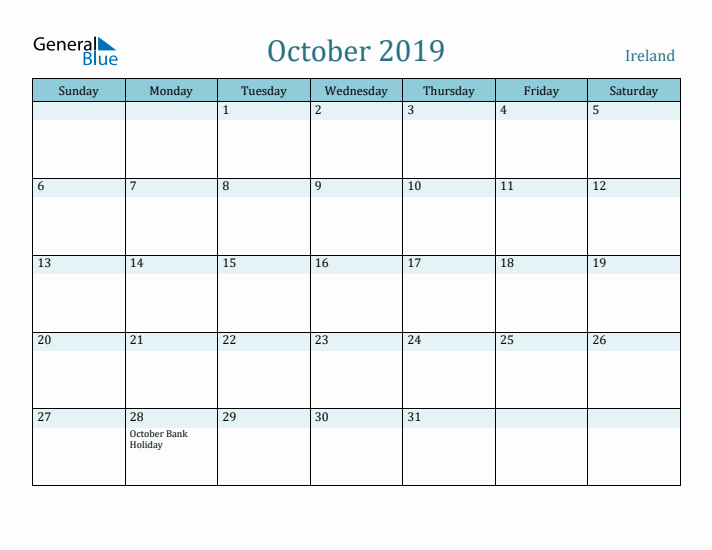 October 2019 Calendar with Holidays