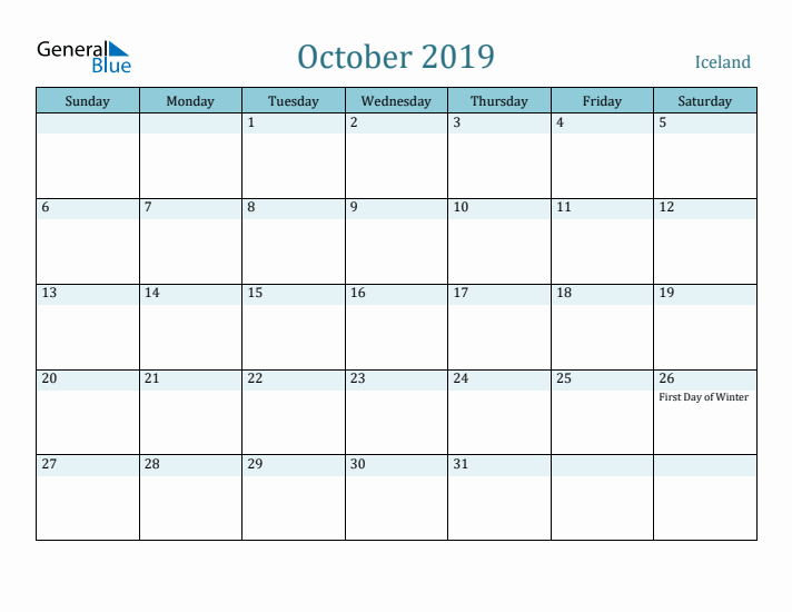 October 2019 Calendar with Holidays