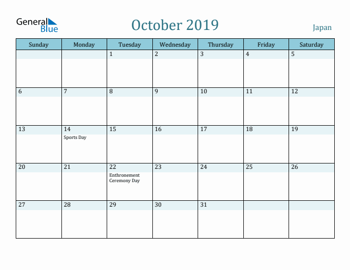 October 2019 Calendar with Holidays