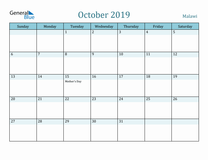 October 2019 Calendar with Holidays