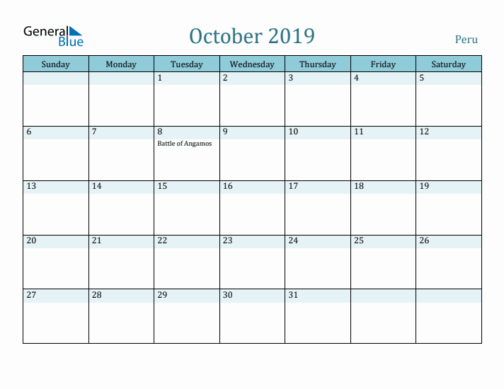 October 2019 Calendar with Holidays