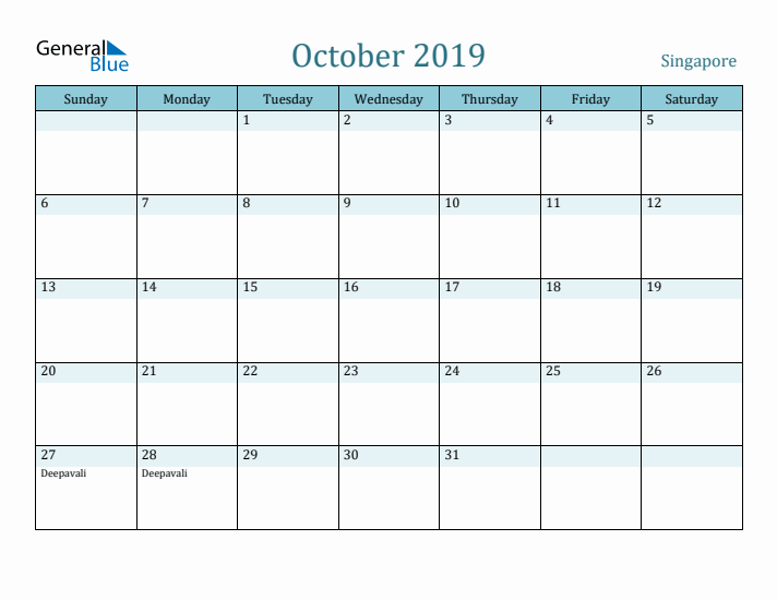 October 2019 Calendar with Holidays