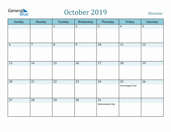 October 2019 Calendar with Holidays