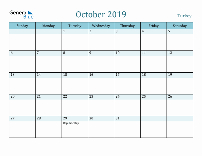 October 2019 Calendar with Holidays