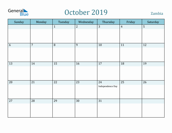 October 2019 Calendar with Holidays