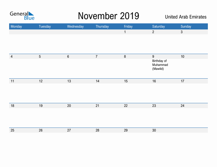 Fillable November 2019 Calendar