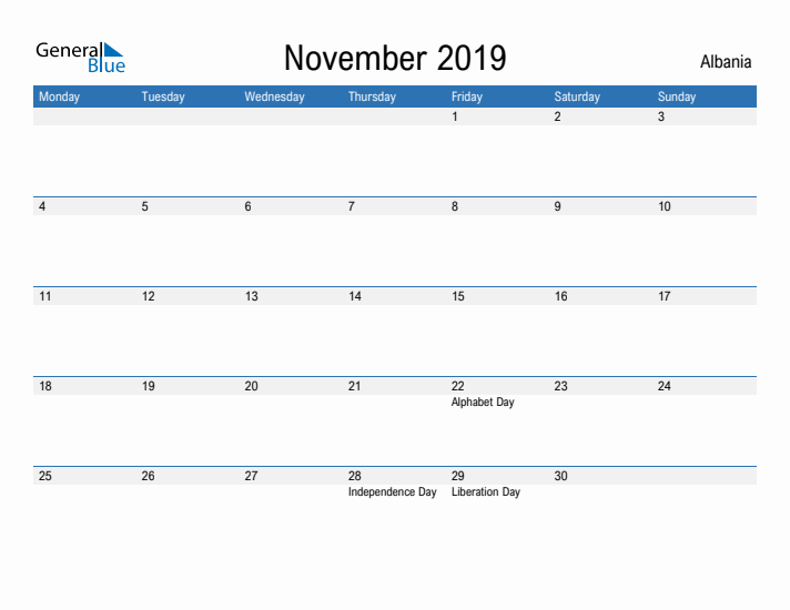 Fillable November 2019 Calendar